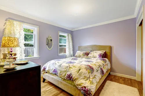 Lavender and off-white two colour combination for bedroom walls