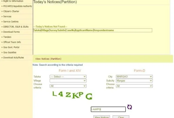 Goa land record partition notice