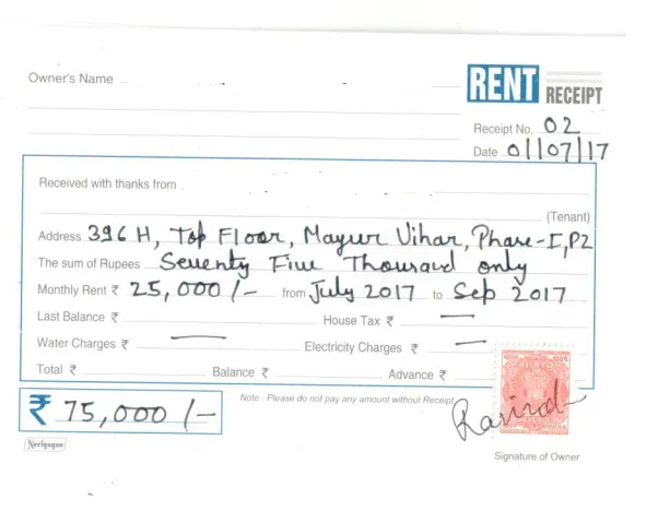 Rent receipt format