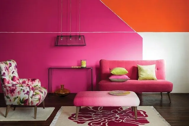 pink two colour combination for bedroom walls