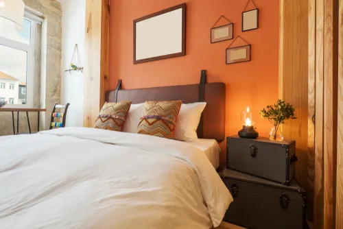 Interesting ideas for orange two colour combination for bedroom walls