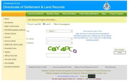 Form D Goa land records