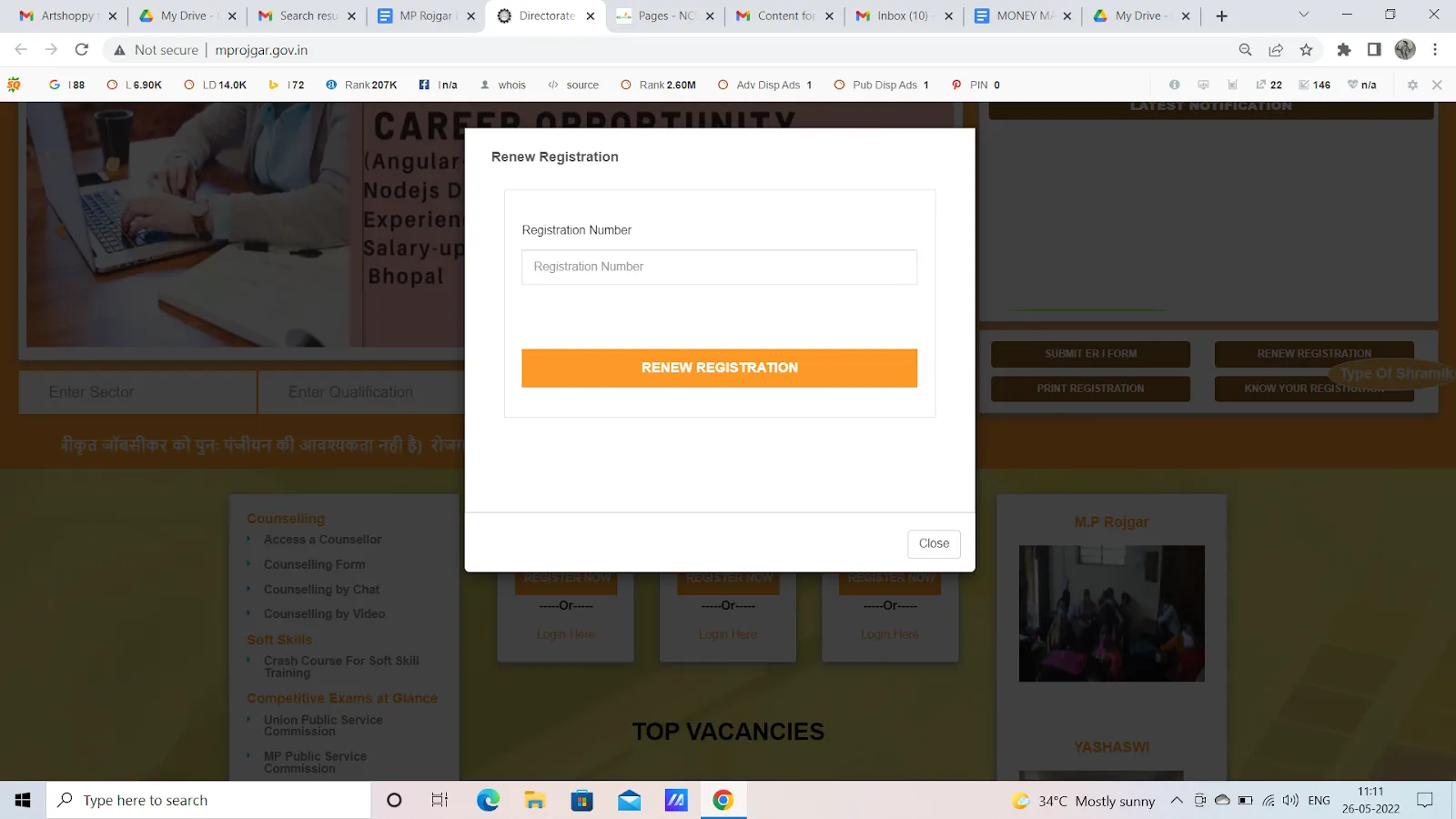 mp rojgar panjiyan online registration hi