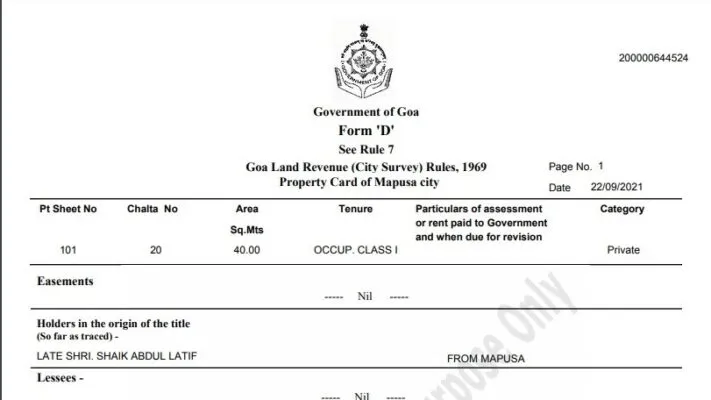 Goa land records Form D