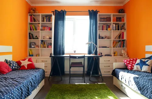 Interesting ideas for orange two colour combination for bedroom walls