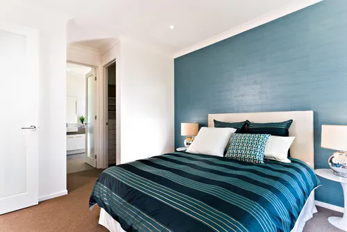 White and blue two colour combination for bedroom walls