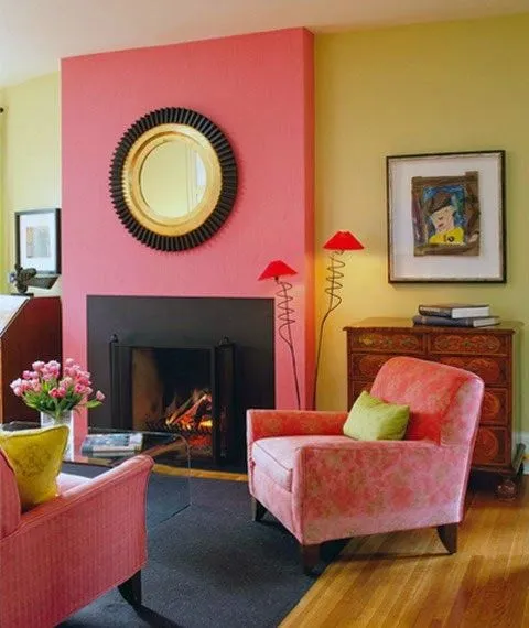 pink two colour combination for bedroom walls