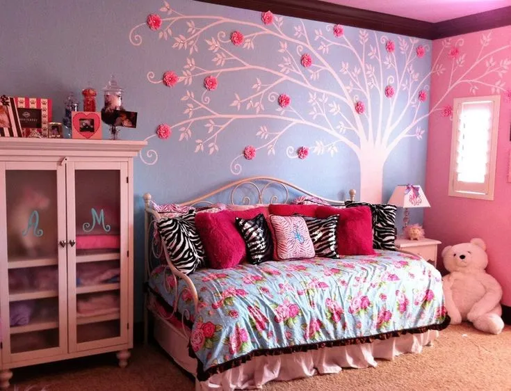 pink two colour combination for bedroom walls